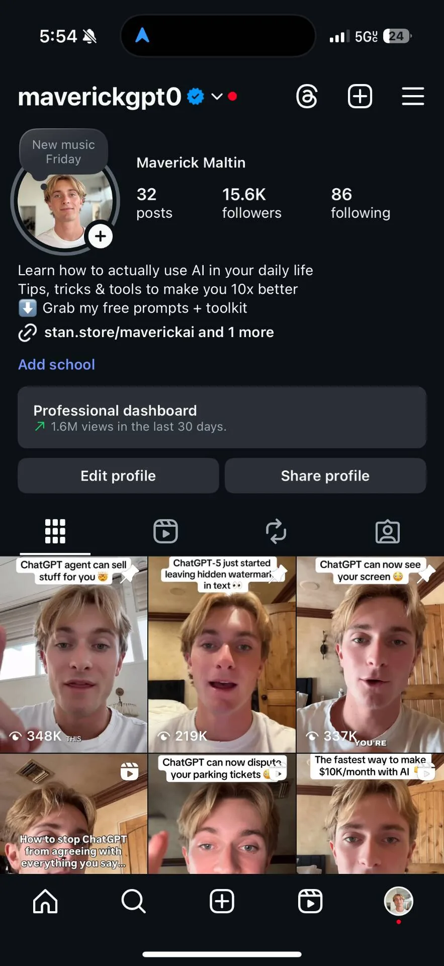 Instagram profile at 15.6K followers