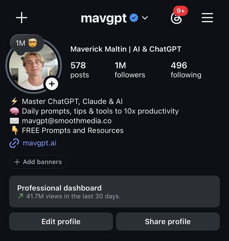 Instagram profile at one million followers