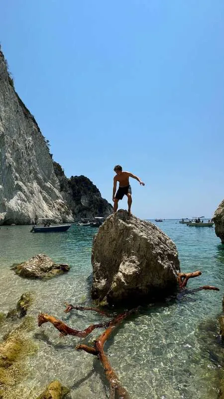 Maverick exploring a beach cove
