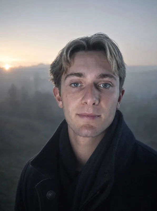 Atmospheric portrait in soft fog at dawn