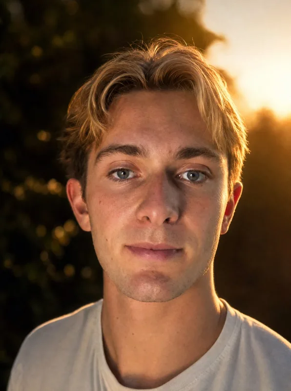 Golden-hour profile portrait with warm rim light