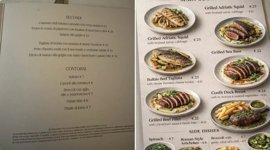 Foreign menu visual translation